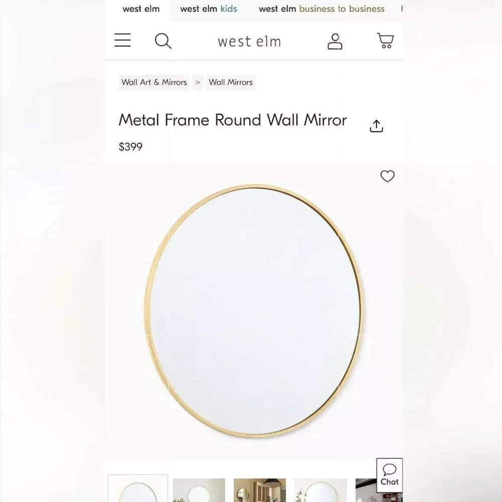 NEW West Elm Gold Circle Round Metal Framed Boho Wall Entry Mirror - 24